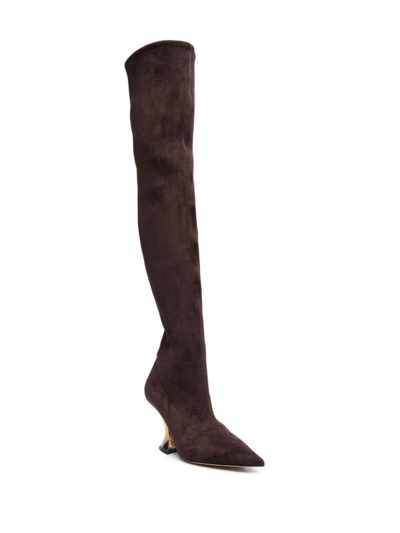 Casadei 100mm Thigh-high Suede Boots In Brown
