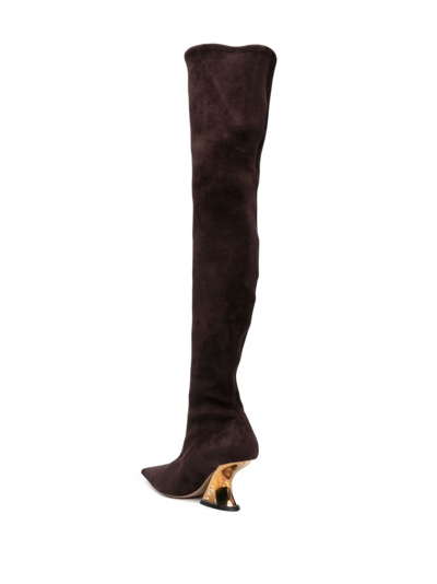 Casadei 100mm Thigh-high Suede Boots In Brown