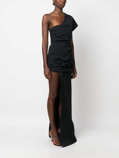 Shop Christopher Esber Gathered Asymmetric Silk Gown In Black