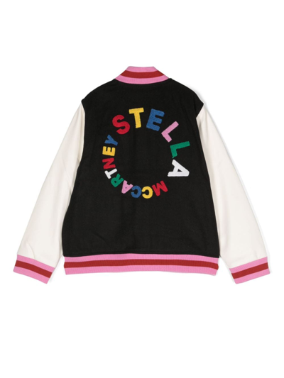 Shop Stella Mccartney Circular Logo-embroidered Bomber Jacket In Black