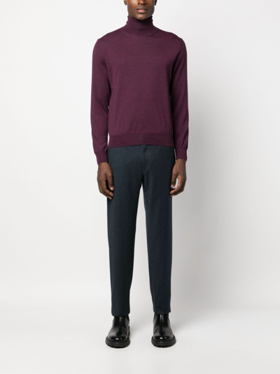 Shop Canali Mid-rise Wool Tailored Trousers In Blue