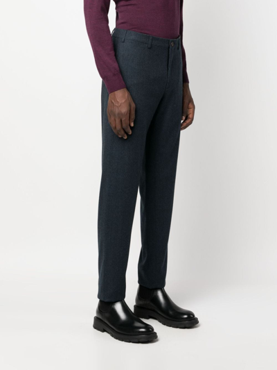 Shop Canali Mid-rise Wool Tailored Trousers In Blue