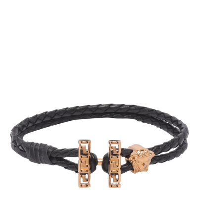 Shop Versace Medusa Intrecciato Bracelet In Black