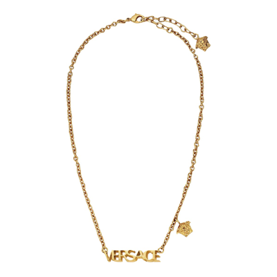 Shop Versace Logo Necklace In Gold