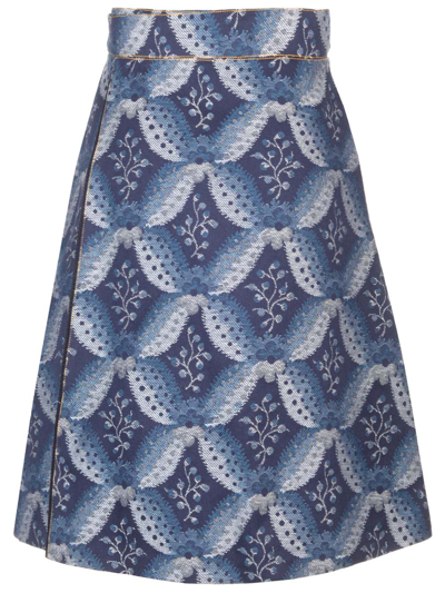 Shop Etro Denim Flared Skirt In Blue