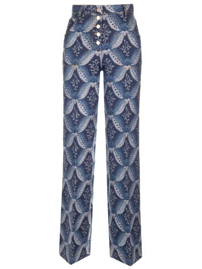 Shop Etro Jacquard Denim Jeans In Blue