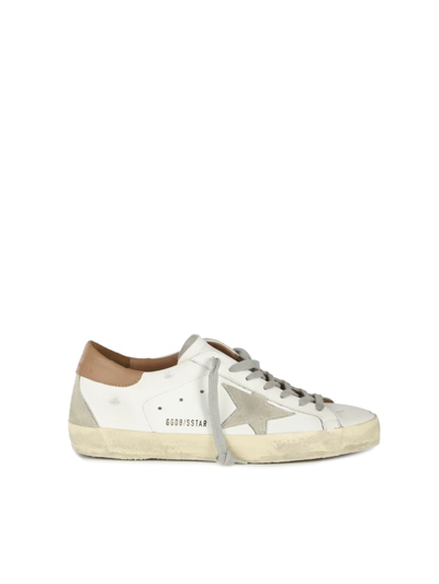 Shop Golden Goose Superstar Sneakers In Leather With Contrasting Heel Tab In White/ice/light Brown