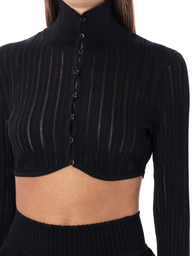 Alaïa Long Sleeved Knitted Cropped Cardigan In Black