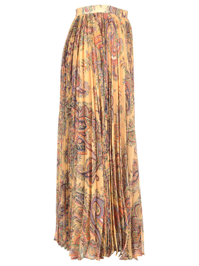 Shop Etro Pleated Crepe Skirt In Beige