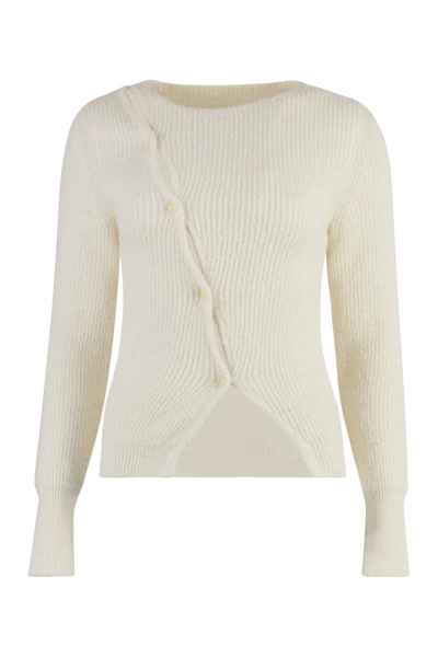 Shop Jacquemus Pau Long Sleeve Crew-neck Sweater In Ivory