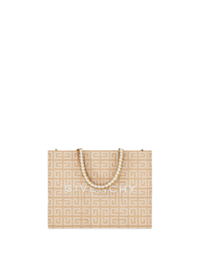Shop Givenchy Small G-tote Bag In Natural 4g Jute In Marrone