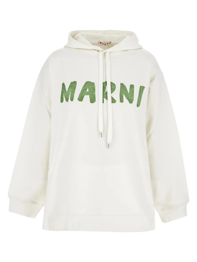 Shop Marni Cotton Logo Sweatshirt In White