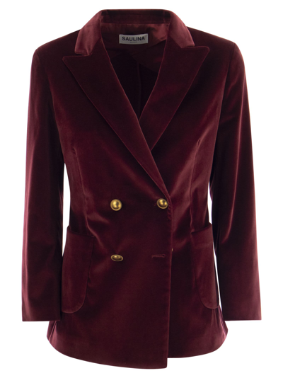 Shop Saulina Antonia - Single-breasted Velvet Jacket In Bordeaux