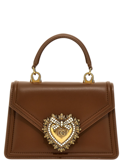 Shop Dolce & Gabbana Devotion Small Handbag In Beige
