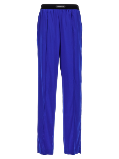 Shop Tom Ford Logo Silk Pants In Blue