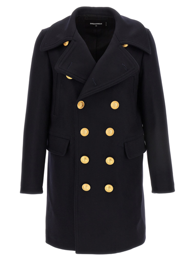 Shop Dsquared2 Double Breasted Wool Coat In Blue