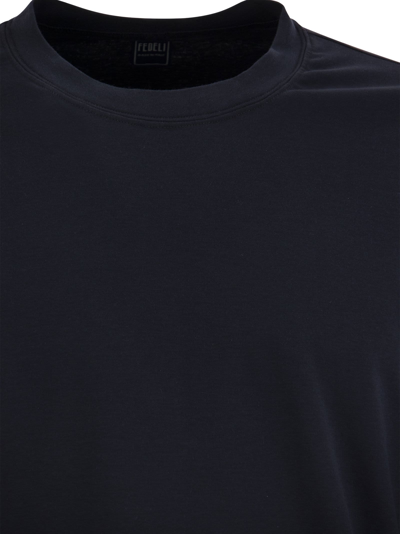 Fedeli Extreme - Crew-neck T-shirt With Long Sleeves In Blue