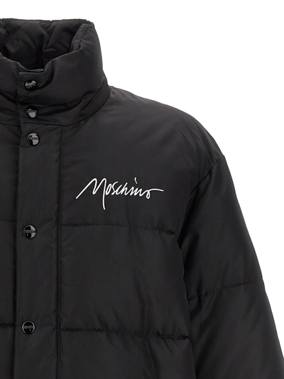 Shop Moschino Logo Embroidery Down Jacket In Black
