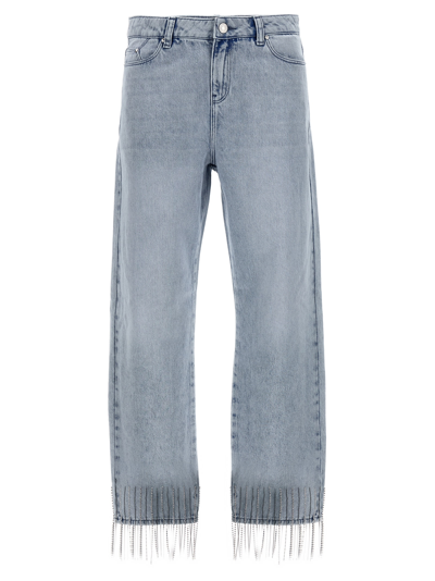 Shop Karl Lagerfeld Rhinestone Fringed Jeans In Blue