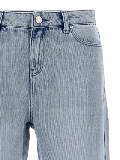 Karl Lagerfeld Crystal Embellished Fringed Denim With Pockets And Belt Loops In Blue