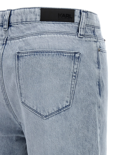 Karl Lagerfeld Crystal Embellished Fringed Denim With Pockets And Belt Loops In Blue
