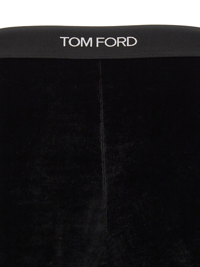 Shop Tom Ford Logo Velvet Leggings In Black