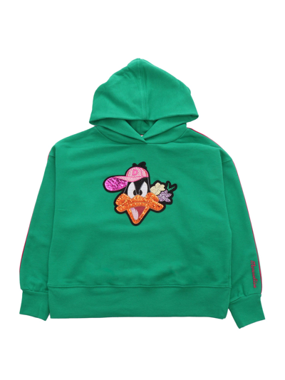 Shop Monnalisa Daffy Duck Hoodie In Green
