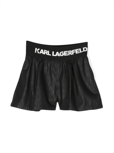 Shop Karl Lagerfeld Shorts Neri In Finta Pelle Bambina In Nero
