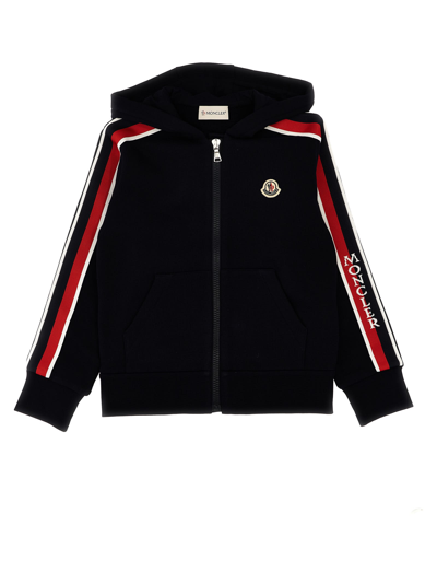 Shop Moncler Logo Patch Hoodie In Blue