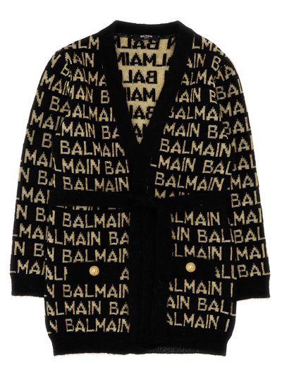 Shop Balmain Logo Cardigan In Black