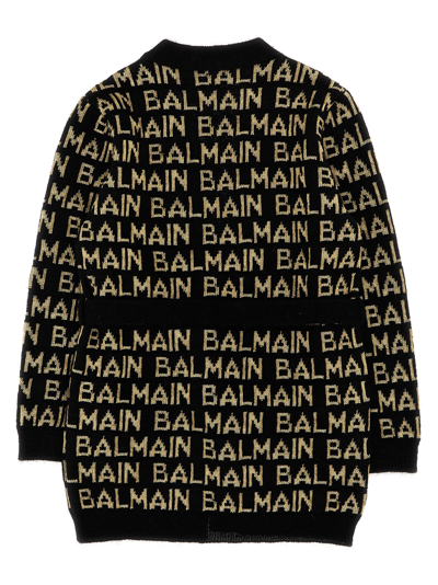 Shop Balmain Logo Cardigan In Black