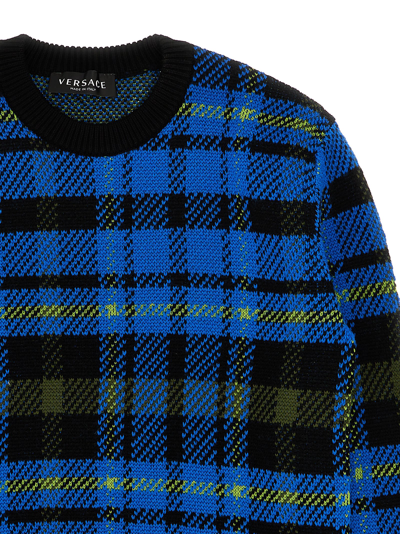 Shop Versace Check Sweater In Multicolor