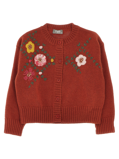 Shop Il Gufo Floral Embroidery Cardigan In Red
