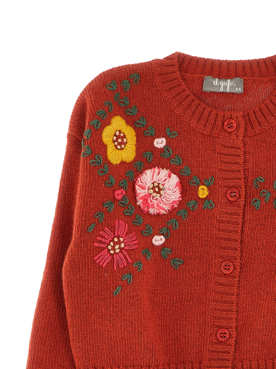 Shop Il Gufo Floral Embroidery Cardigan In Red