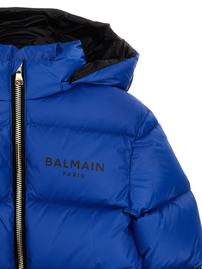 Shop Balmain Logo Down Jacket In Blue