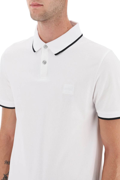 Shop Hugo Boss Boss Passertip Slim Fit Polo Shirt In Cotton Piqué In White