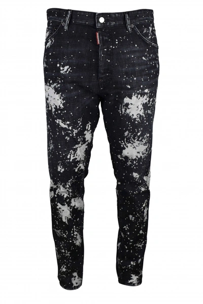 Shop Dsquared2 Men's Luxury Jeans    Black Relax Long Crotch Jeans With White Spots