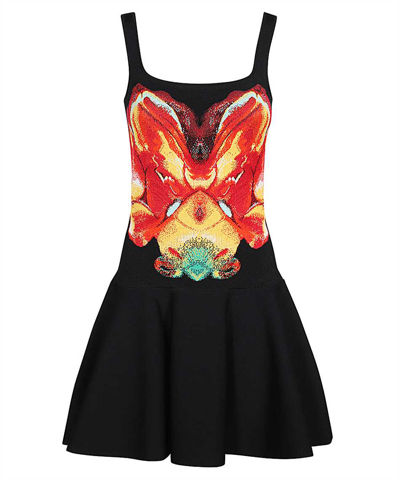 Shop Alexander Mcqueen Solarised Orchid Jacquard Mini Dress In Black