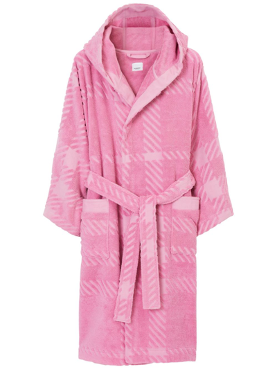 Shop Burberry Check Motif Cotton Bathrobe In Pink