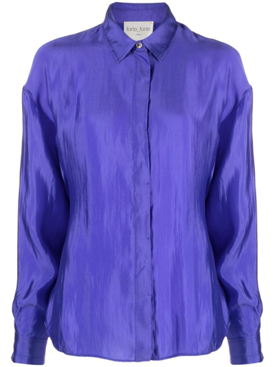 Shop Forte Forte Silk Blend Boyfriend Shirt In Blue