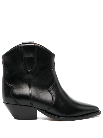 Shop Isabel Marant Pointed-toe Leather Ankle Boots In Black