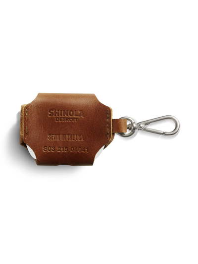 Shop Shinola Logo-debossed Leather Airpod Case In Brown