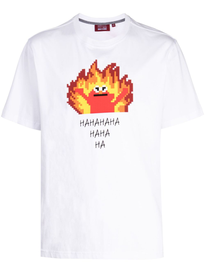 Shop Mostly Heard Rarely Seen 8-bit Flame-print Cotton T-shirt In White
