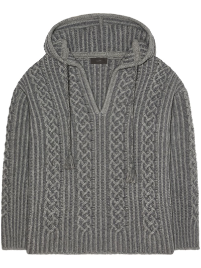 Shop Alanui Riding The Waves Cable-knit Hoodie In Grey
