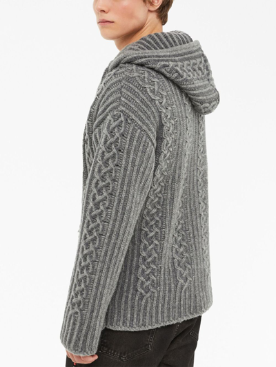 Shop Alanui Riding The Waves Cable-knit Hoodie In Grey