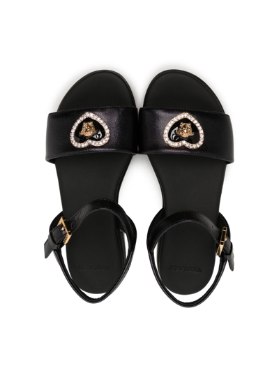 Shop Versace Crystal Heart Leather Sandals In Black