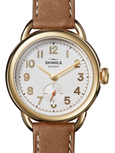 Shop Shinola Runabout 36mm Leather-strap Watch In Gold