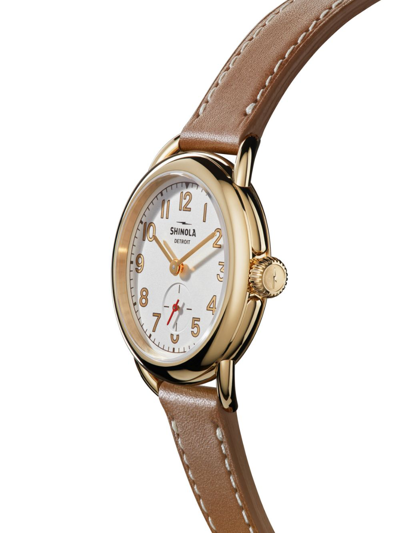 Shop Shinola Runabout 36mm Leather-strap Watch In Gold
