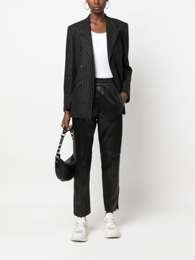 Golden Goose Leather Elastic-waist Cropped Trousers In Black