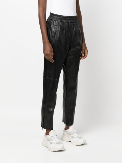 Golden Goose Leather Elastic-waist Cropped Trousers In Black